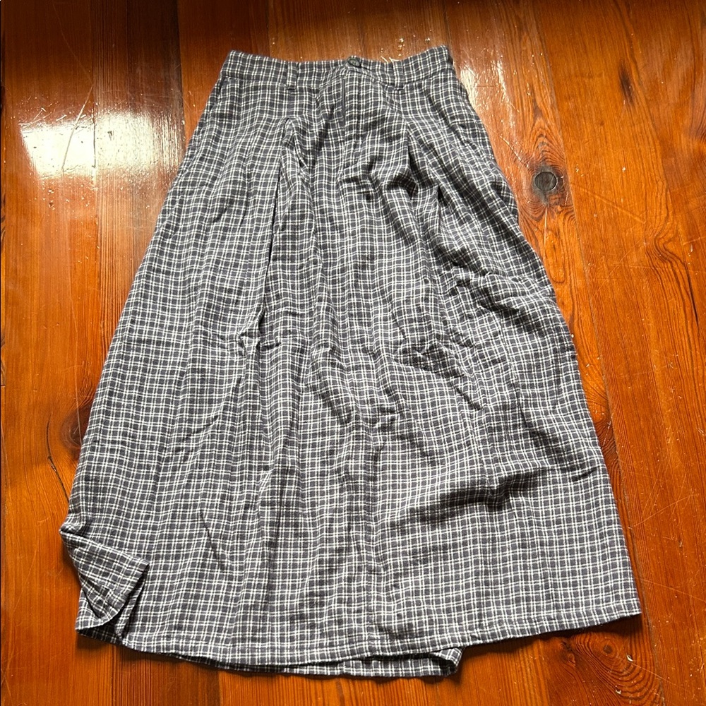 Garnet Hill Black and White Plaid Midi Skirt
